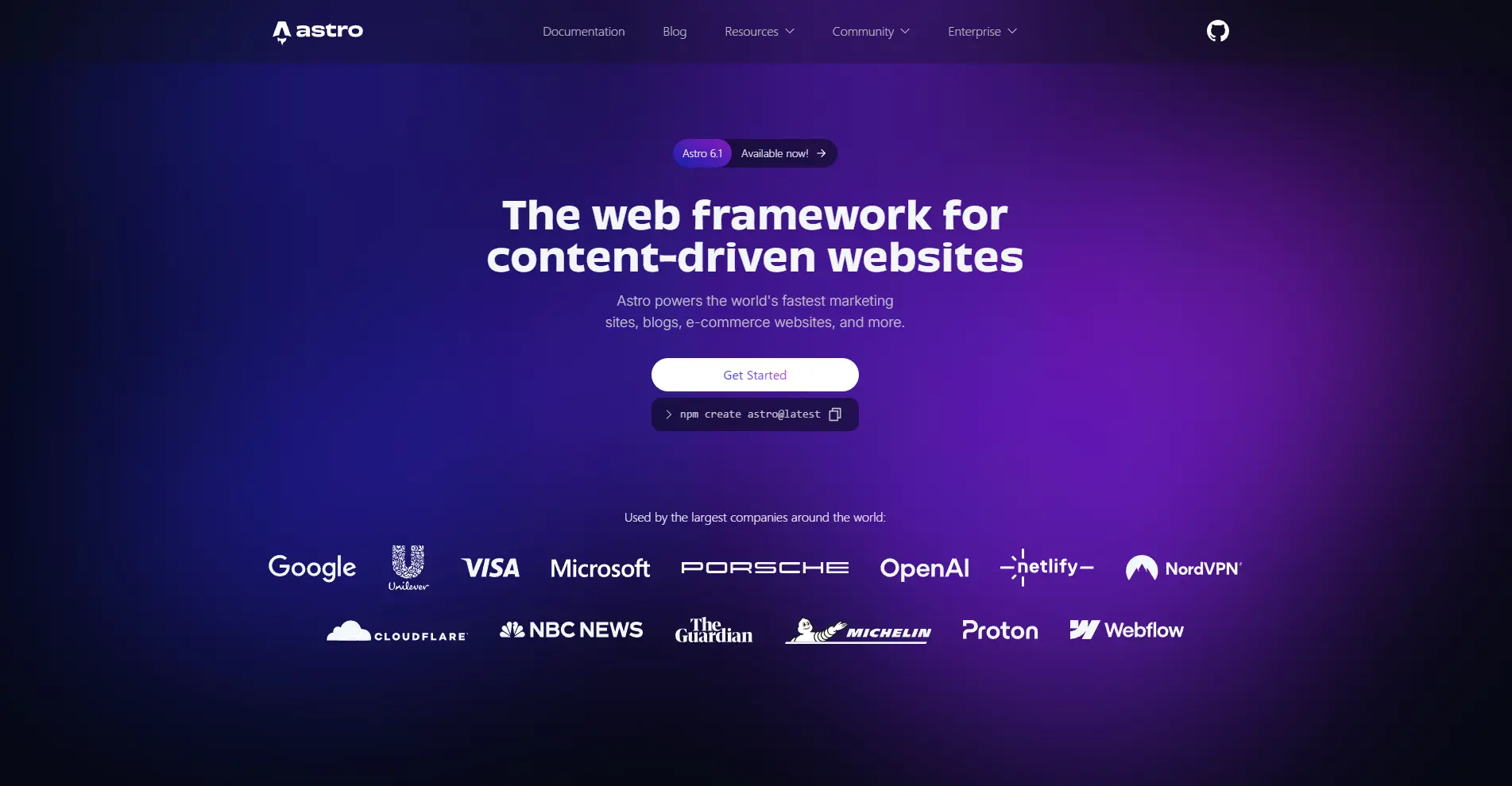 Astro公式サイトのスクリーンショット